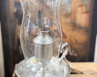 Shirley Pewter Williamsburg Chamber Oil Lamp with Hurricane Shade
