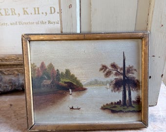 Antique Painting Original Oil Lanscape New York Origin Hudson Valley Inspired in Original Frame Late 19th Century