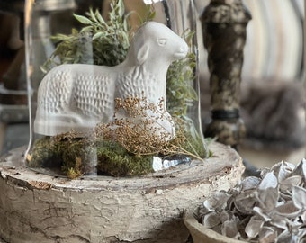 Handmade Chalkware Sitting Lamb