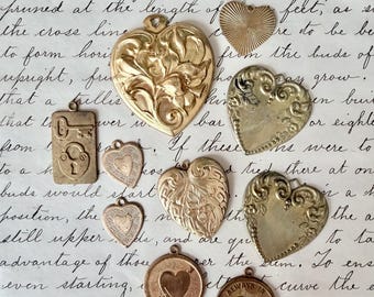 Collection of Brass Stamped Heart Jewelry Findings 10 in Total
