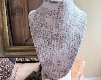 Necklace Jewelry Display Bust Painted Burlap White Vintage Style