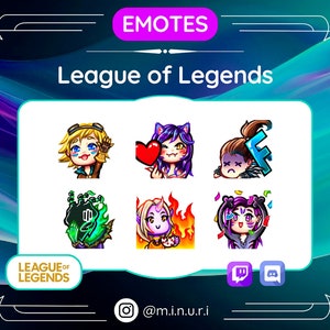 League of Legends Emotes for Twitch or Discord | Twitch emotes for streamer | Chibi style emotes | Cute Emotes  | Ahri Kaisa Yasuo Ezreal