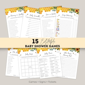 Sunflower Honey Bee Baby Shower Game Bundle, Editable Honeycomb Theme Games, Signs & Tickets, INSTANT DOWNLOAD Printable Decor: SHB1