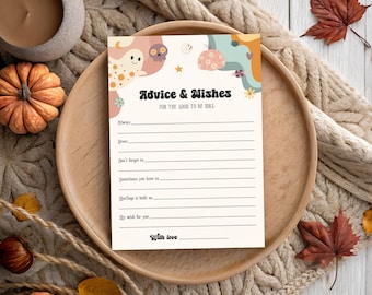 Retro Halloween Bridal Shower Advice & Wishes Game - Editable Printable She Found Her Boo Pumpkin Wedding Party Activity For The Bride: RHH1