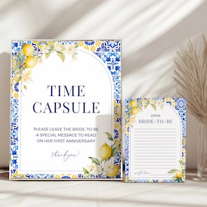 Lemon Mediterranean Bridal Shower Time Capsule Game - Editable Printable Sign & Answer Writing Card, Wedding Anniversary, Amalfi Coast: MP12