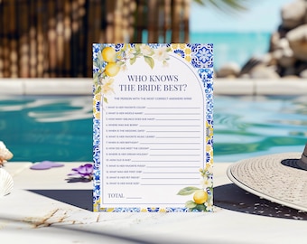 Lemon Mediterranean Who Knows the Bride Best? Game - Amalfi Coast Positano Italian Bridal Shower How Well Do You Know the Bride Trivia: MP12