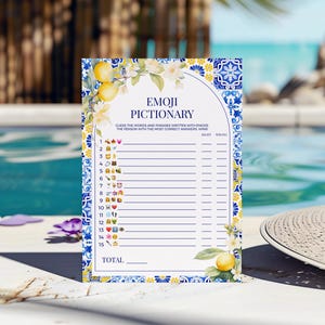 Lemon Mediterranean Bridal Shower Emoji Pictionary Game - Amalfi Coast Positano Italian Editable Printable Wedding Picture Activity: MP12