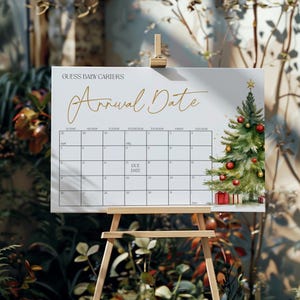 Christmas Guess the Due Date Game Sign - Editable Printable Festive Winter Holiday Baby Shower Arrival Prediction Birthday Calendar: GCT1
