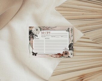 Spooky Chic Recipes Card Insert - Editable Printable Gothic Fall Halloween Bridal Baby Shower Share A Recipe Request Keepsake Template: SPC1
