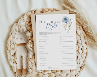 The Price Is Right Baby Shower Game, Editable Dusty Blue Floral Theme, Printable INSTANT DOWNLOAD Party Activity, Baby in Bloom: BIB1