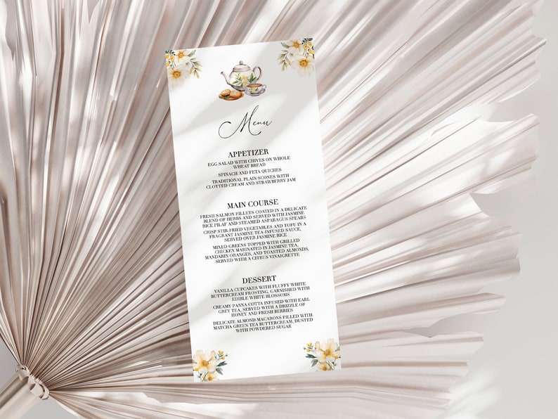 Editable Tea Party Menu Template - High Tea Baby or Bridal Shower ...