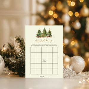 Christmas Bridal Bingo Game - Editable Printable Festive Winter Wonderland Holiday Winter Xmas Red Gold Blank Activity Card Template: GCT1