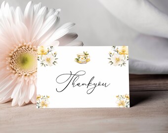 ThankYou Card - Editable Tea Party and White Blossom, Printable Bridal or Baby Shower Appreciation, INSTANT DOWNLOAD Templett Gift: TFT1