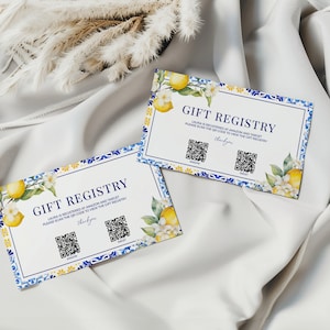 Lemon Mediterranean Gift Registry Card Template - Amalfi Coast Positano QR Code, Editable Printable Italy Bridal or Baby Shower Insert: MP12