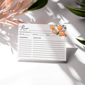 Orange Blossom Recipes Card Insert - Editable Printable Summer Citrus Bridal & Baby Shower Share A Recipe Request Keepsake Template: ALC1