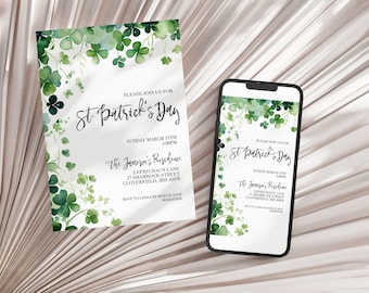 St. Patrick's Day Invitation Template, Editable Green Shamrock Border, Printable Party Invite, Instant Download for St. Paddy's: SPD