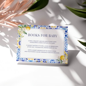 Mediterranean Books for Baby Ticket Template - Lemon Amalfi Coast Baby Shower, Blue & Yellow Tile, Positano Editable Insert Card: MP12
