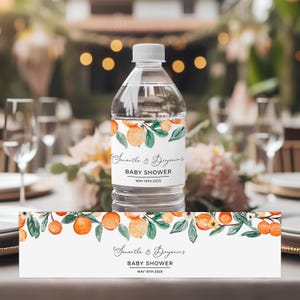 Orange Blossom Baby Shower Water Bottle Labels - Editable Printable Citrus Cutie Favor Drink Wrapper Sticker Label Decor Template: ALC1