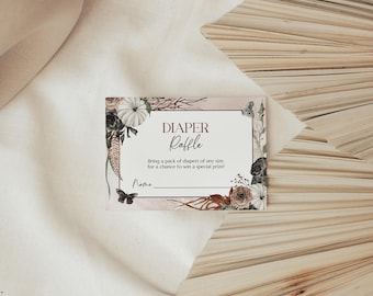 Spooky Chic Diaper Raffle Card - Editable Printable Elegant Boho Witchy Gothic Fall Halloween Baby Shower Game Ticket Insert Template: SPC1