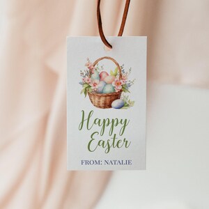 Happy Easter Favor Tags - Pastel Egg Basket Design, Editable & Printable, Perfect for Easter Basket Gifts: EAS