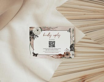Spooky Chic RSVP With QR Code Card Insert - Editable Printable Vintage Witch Fall Gothic Halloween Wedding Enclosure Response Template: SPC1