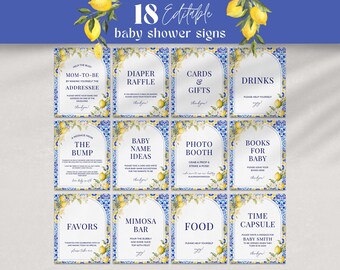 Lemon Mediterranean Baby Shower Sign Bundle - Amalfi Coast Italian Positano Sorrento Event Templates, Editable Printable Table Decor: MP12