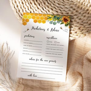Predictions and Advice Baby Shower Game, Editable Sunflower Honey Bee Activity, Printable Honeycomb Bee Shower Gift INSTANT DOWNLOAD: SHB1