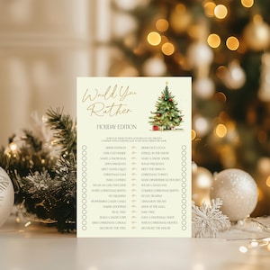 Christmas Would You Rather Game - Editable Printable Festive Winter Holiday Gold Xmas Tree Party This or That Icebreaker Activity: GCT1
