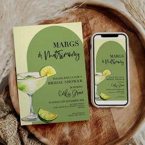 Margs & Matrimony Bridal Shower Invitation - Editable Green Margarita Theme, Printable INSTANT DOWNLOAD for Wedding Celebrations: MAM1