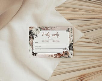 Spooky Chic RSVP Card Insert - Editable Printable Watercolor Vintage Witchy Fall Gothic Halloween Wedding Enclosure Response Template: SPC1