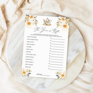 Tea Party Baby Shower The Price is Right Game - White Floral Tea Time, Editable & Printable Template, Teapot Activity Card, High Tea: TFT1