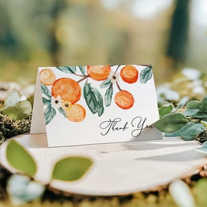 Orange Blossom Thank You Card - Editable Printable Summer Citrus Oranges Bridal & Baby Shower Thankyou Folded Flat Thanks Note Template ALC1