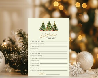 Christmas Wishes for Baby Activity - Editable Printable Holiday Festive Baby Shower Game Card, Winter Wonderland Xmas Advice For Baby: GCT1