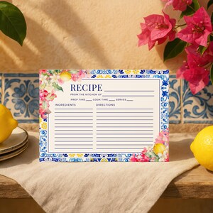 Lemon Bougainvillea Recipes Card Insert - Editable Printable Mediterranean Italian Amalfi Bridal & Baby Shower Share A Recipe Request: MP22