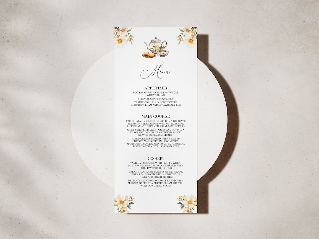 Editable High Tea Template Editable Tea Party Menu Template - High Tea Baby or Bridal Shower ...