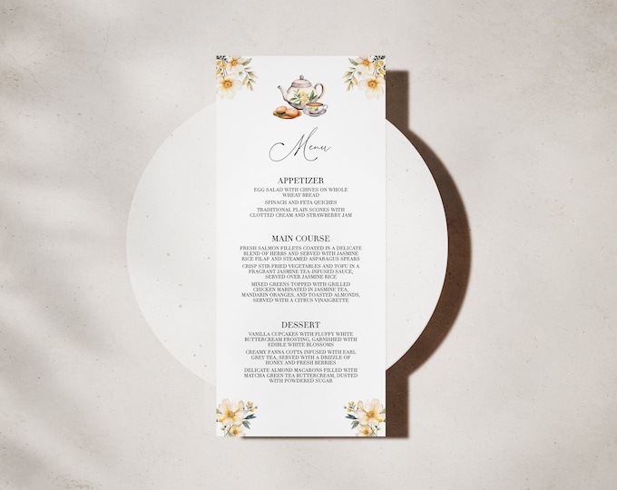 English Afternoon Tea Menu Template | Editable High Tea Menu ...
