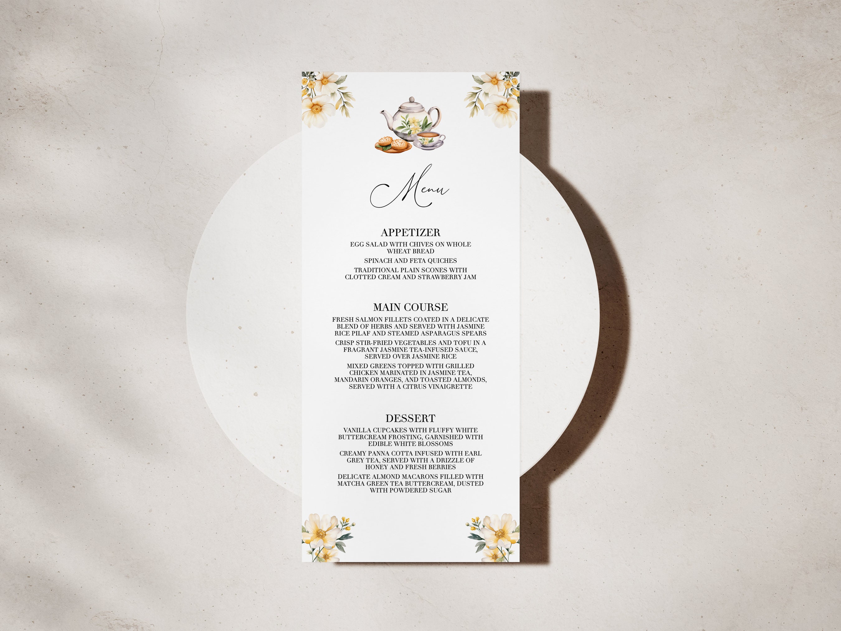 Editable Tea Party Menu Template - High Tea Baby or Bridal Shower ...