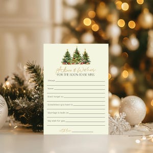 Christmas Bridal Shower Advice and Wishes Game Card - Editable & Printable Festive Holiday Winter Wedding Party Activity For The Bride: GCT1