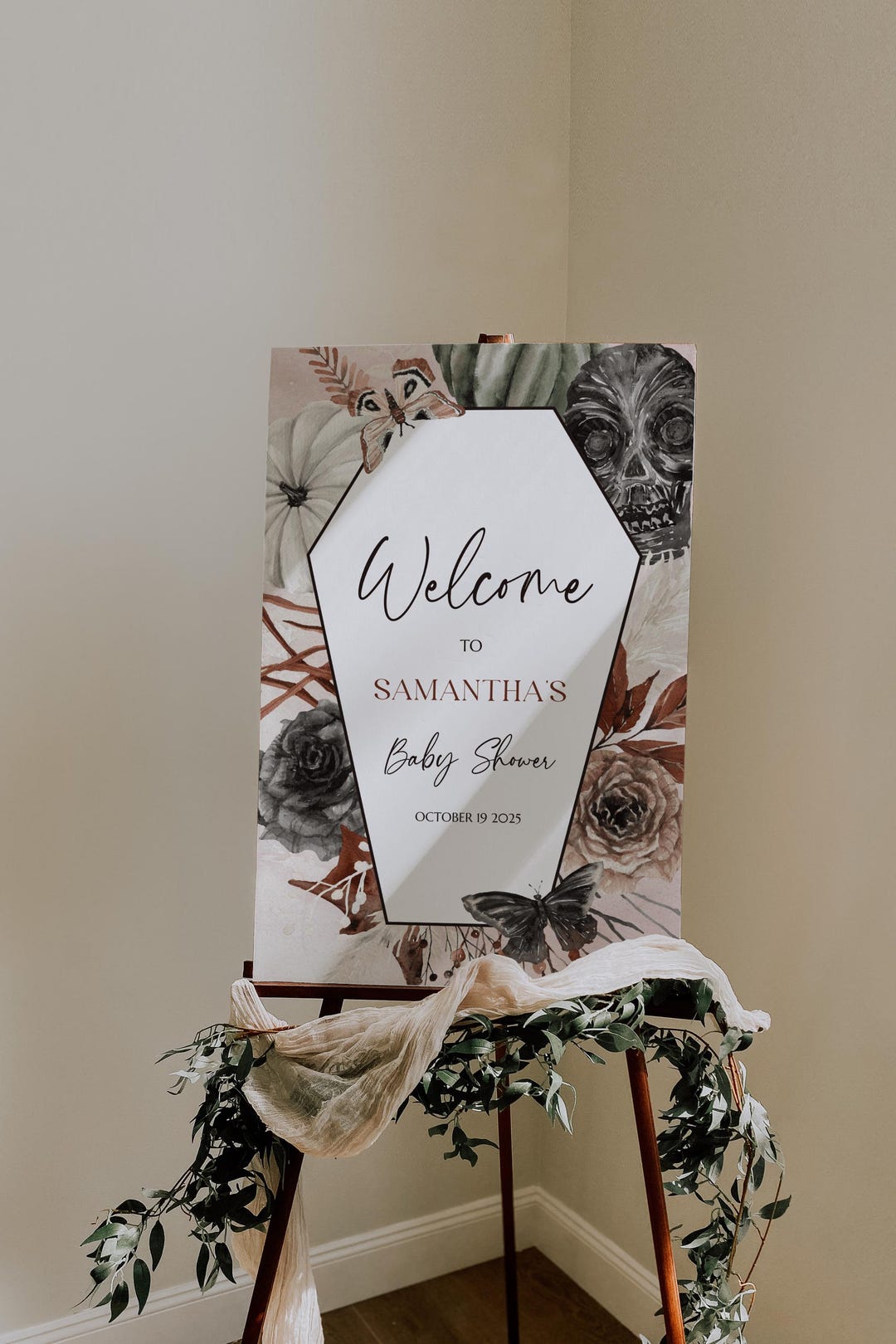 Spooky Chic Baby Shower Welcome Sign - Editable Printable Boho Fall ...