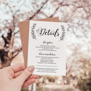 Modern Cursive Wedding Details Card - Editable, Printable, INSTANT DOWNLOAD, Minimalist Design for Bridal Stationery, Templett: MW1