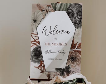 Spooky Chic Halloween Party Welcome Sign - Editable Printable Fall Mystical Elegant Floral Gothic Witch Event Entrance Decor Template: SPC1