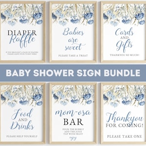 Baby in Bloom Baby Shower Sign Pack -  Dusty Blue Floral, Editable INSTANT DOWNLOAD, Printable Decor for Baby Celebration, Templett: BIB1