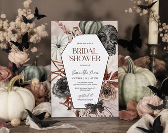 Spooky Chic Bridal Shower Invitation - Editable Printable Gothic Witch Halloween Skull Fall Vintage Party Decor Digital Invite Template SPC1
