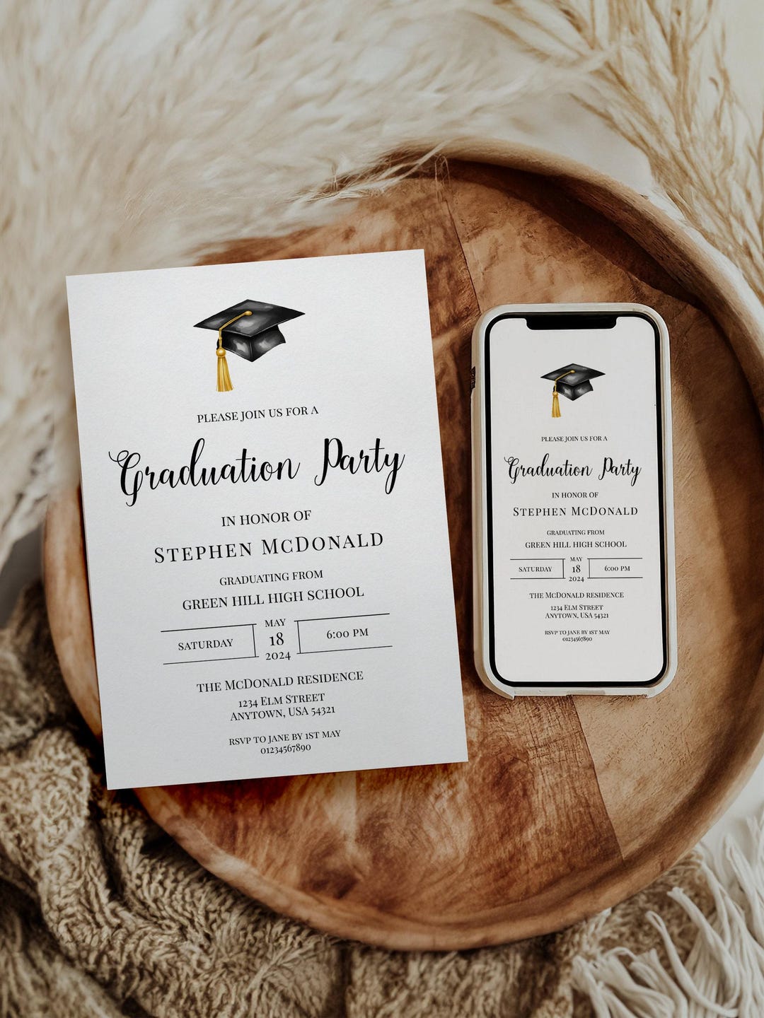 Graduation Party Invitation - Modern Minimalist Editable Template ...