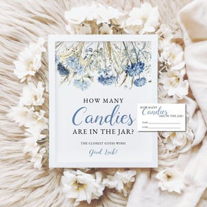 Guess How Many Candies Game Sign - Dusty Blue Floral, Editable Baby Shower Activity, Baby in Bloom Theme, Printable INSTANT DOWNLOAD: BIB1