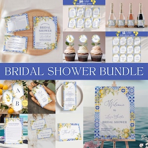 Lemon Mediterranean Bridal Shower Bundle - Editable Invitation, Signs, Games & More, Printable Amalfi Coast Positano Decor Template Set MP12