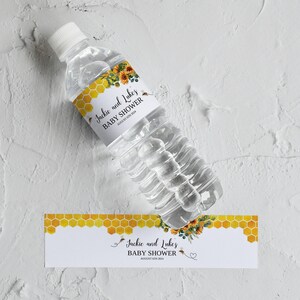 Water Bottle Labels - Editable Sunflower Honey Bee Design, Printable Baby Shower Decor with Honeycomb & Bee Decals, INSTANT DOWNLOAD: SHB1