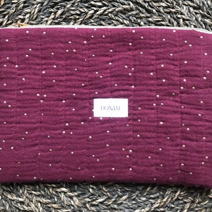 Quilted pouch in double cotton gauze Aubergine