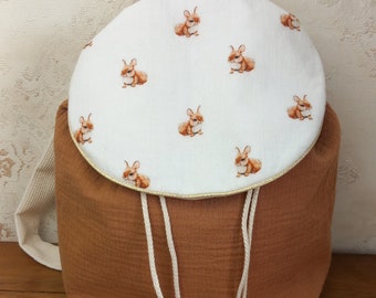 Children's backpack in double gauze, little rabbits