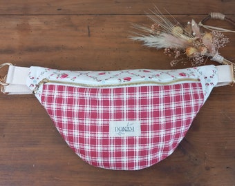 Cotton fanny pack with checks and flowers